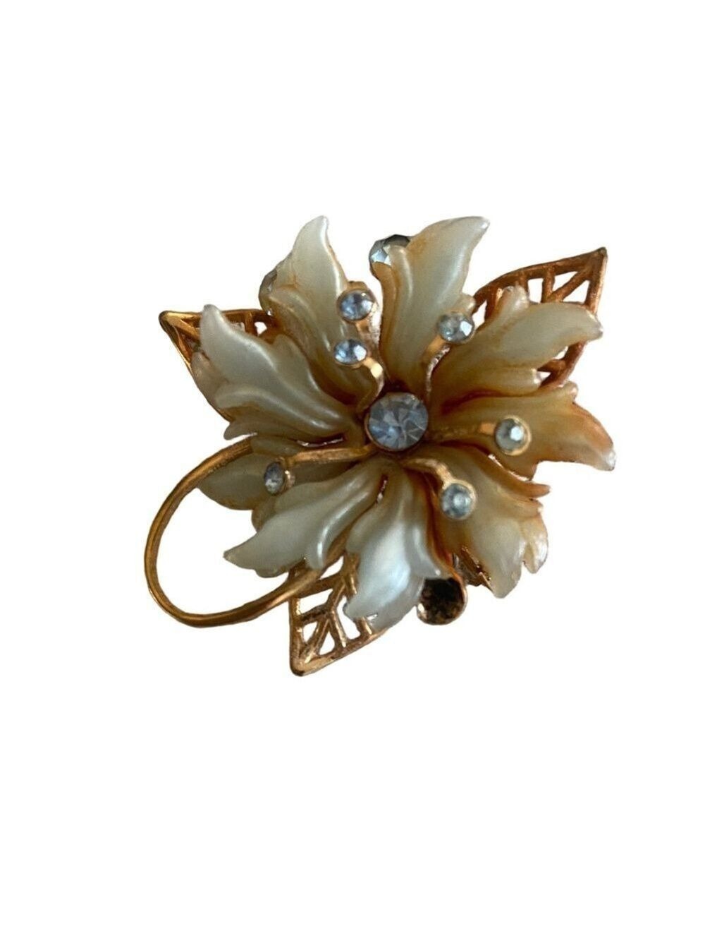 Vintage Gold & Light Blue Floral Brooch Pin